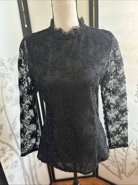 Zara Black Lace High-Neck Blouse